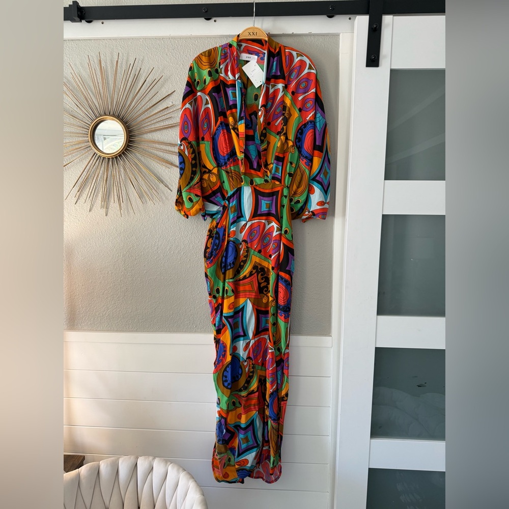 SWF Bold Multicolor Printed Maxi Dress with V-Neck